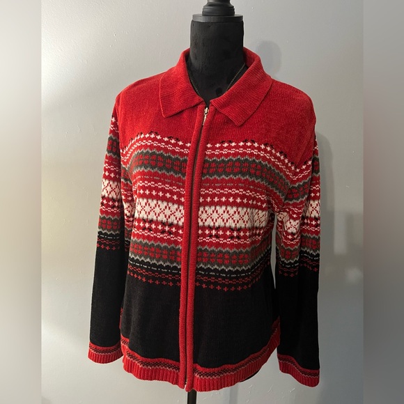 Cozy Red Patterned Cardigan CROFT & BORROW - Picture 2 of 9